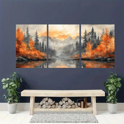 3pcs Rainy Day Landscape with Mountains Metal Print Ready to Hang Art - Bella Home Decor