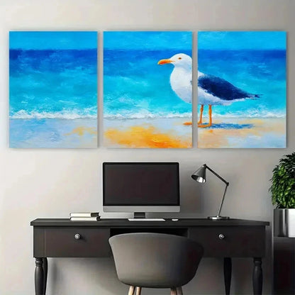 3pcs Modern Coastal Seagull Beach Perfect Wall Art Set Canvas Framed 50x70cm - High Quality Print 100% Australian Made Wall Canvas Ready to Hang