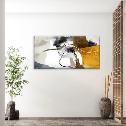 Yellow & Grey Modern Textured Wall Art Canvas Office Home Framed 120x60cm