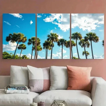 3pcs Vibrant Palm Tree & Blue Sky Prints Perfect Wall Art Set Canvas Unframed – High Quality Print 100% Australian Made Wall Canvas