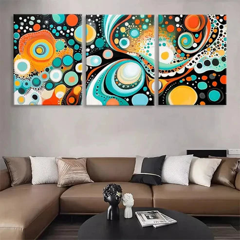 3pcs Abstract Geometric Circle Swirl Wall Art Canvas Unframed - High Quality Print 100% Australian Made Wall Canvas - Bella Home Decor