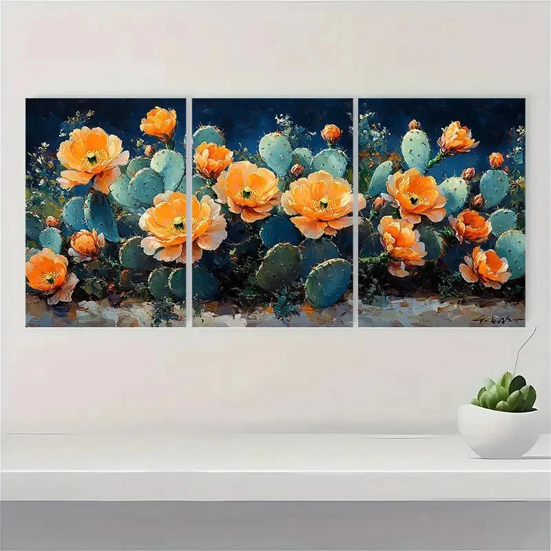 3pcs Cactus Flower CF  Wall Art Set Canvas Framed 50x70cm - High Quality Print 100% Australian Made Wall Canvas Ready to Hang - Bella Home Decor