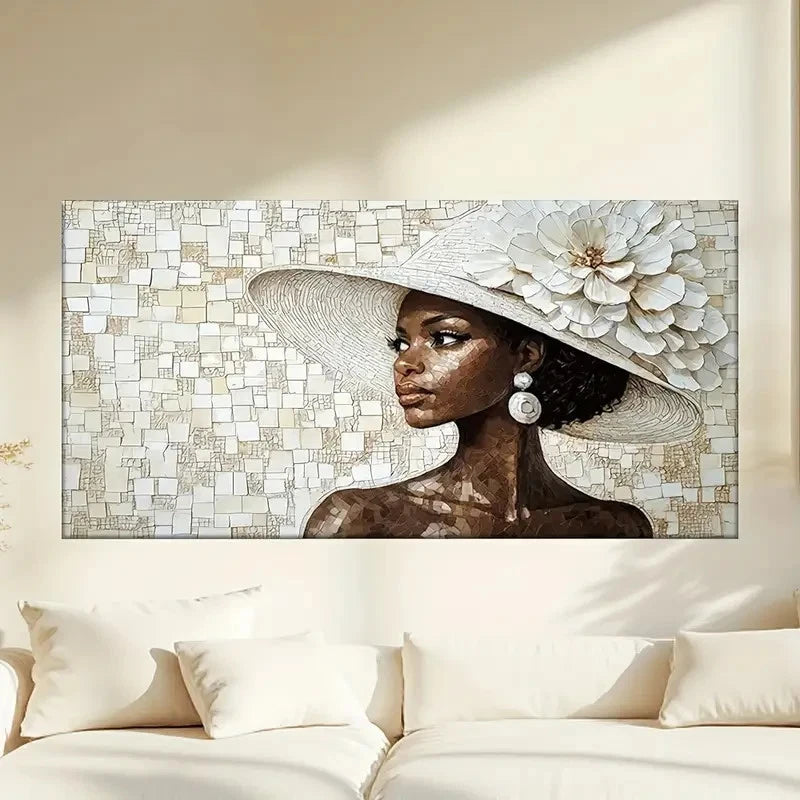 The Woman White Big Hat Wall Art Canvas Office Home Room Framed 120x60cm