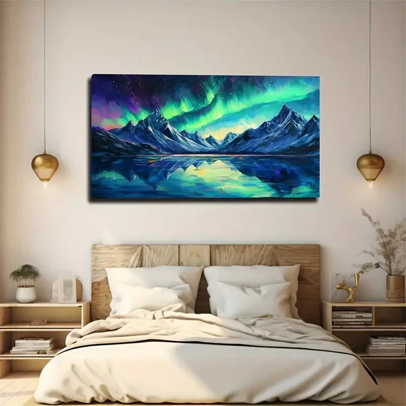 Vibrant Aurora Borealis Night Wall Art Canvas Office Home Room Framed 120x60cm