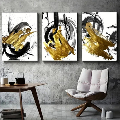 3pcs Abstract Golden Foil Décor Perfect Wall Art Set Canvas Framed 50x70cm - High Quality Print 100% Australian Made Wall Canvas Ready to Hang - Bella Home Decor