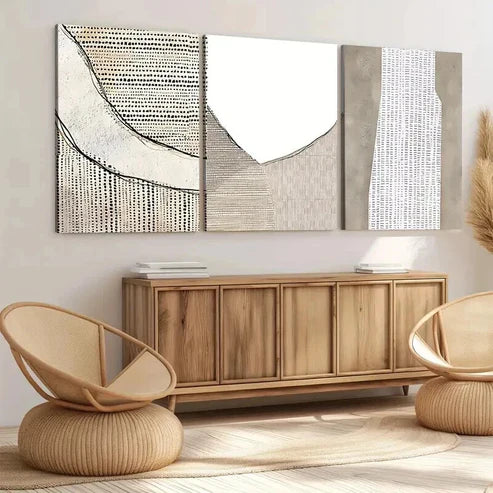 3pcs Abstract Style Teal and White Wavy Gray Wall Art Canvas Unframed - High Quality Print 100% Australian Made Wall Canvas - Bella Home Decor