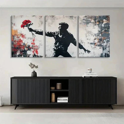 3pcs Vibrant Flower Throwing Urban Perfect Wall Art Set Canvas Unframed - High Quality Print 100% Australian Made Wall Canvas