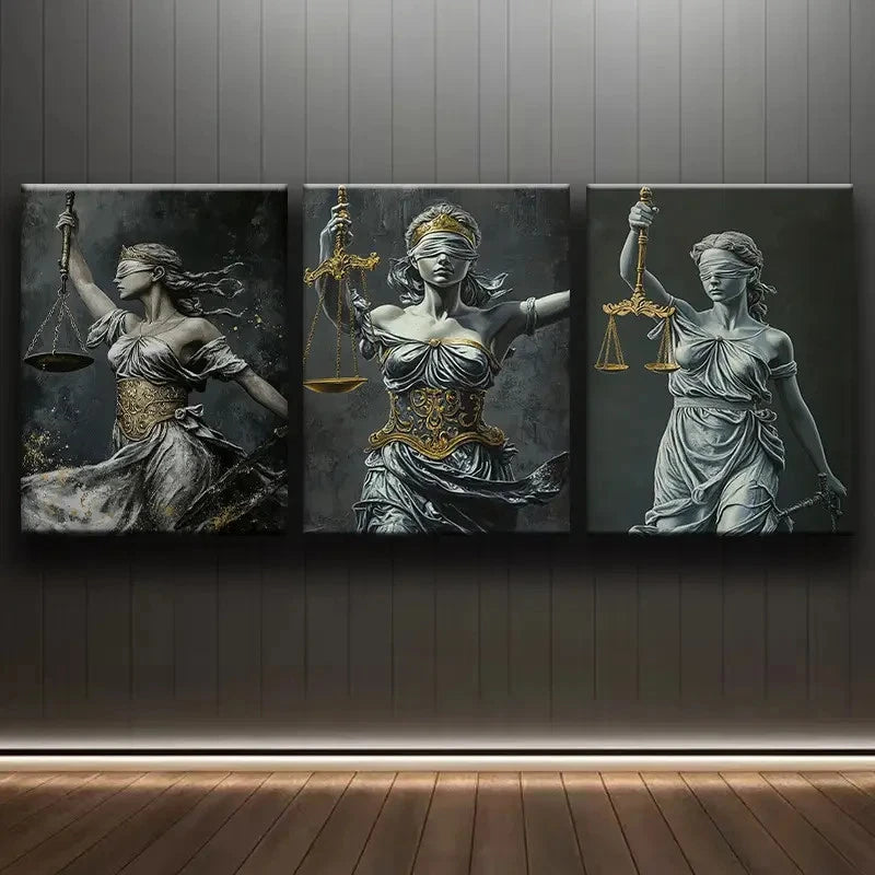 3pcs Lady Justice Artwork Wall Art Set Canvas Framed 50x70cm - High Quality Print 100% Australian Made Wall Canvas Ready to Hang