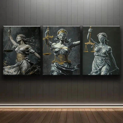 3pcs Lady Justice Artwork Wall Art Set Canvas Framed 50x70cm - High Quality Print 100% Australian Made Wall Canvas Ready to Hang