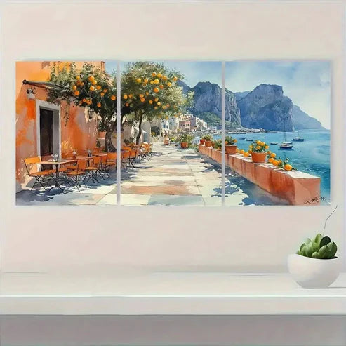 3pcs Italian Cityscape Lemon Tree Perfect Wall Art Canvas Unframed - High Quality Print 100% Australian Made Wall Canvas