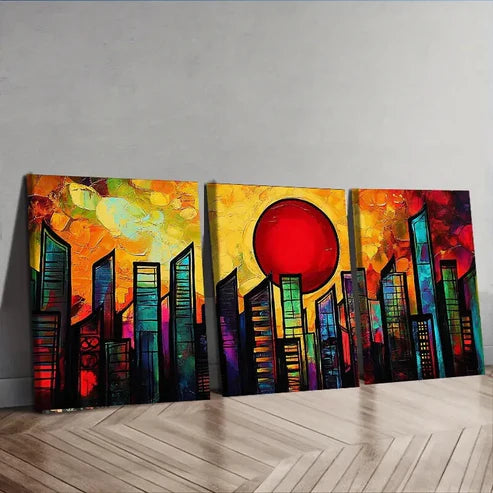 3pcs Abstract Cityscape Darkness Color Perfect Wall Art Set Canvas Unframed - High Quality Print 100% Australian Made Wall Canvas - Bella Home Decor