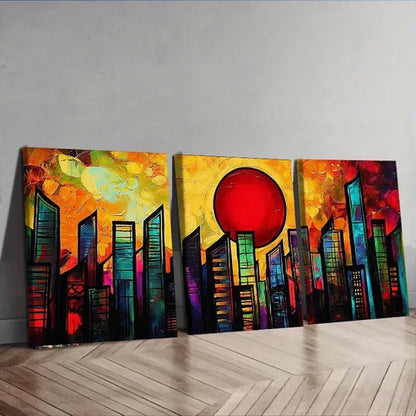 3pcs Abstract Cityscape Darkness Color Perfect Wall Art Set Canvas Unframed - High Quality Print 100% Australian Made Wall Canvas - Bella Home Decor