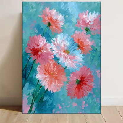 Floral Abstract with Pink Flowers Metal Print Ready to Hang