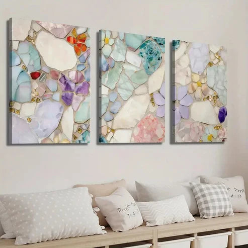 3pcs Colorful Texture Mural Mosaic Floral Wall Art Set Canvas Unframed - High Quality Print 100% Australian Made Wall Canvas - Bella Home Decor