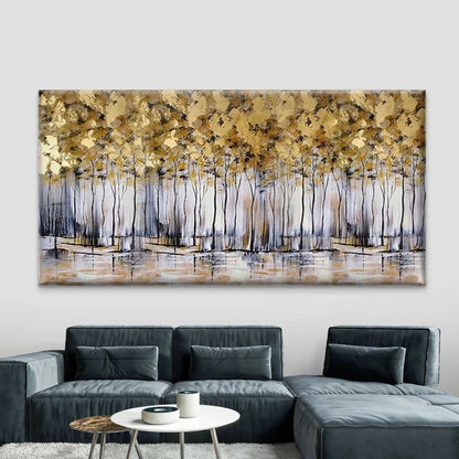 Abstract Golden Forest Wall Art Canvas Office Home Room Framed 120x60cm