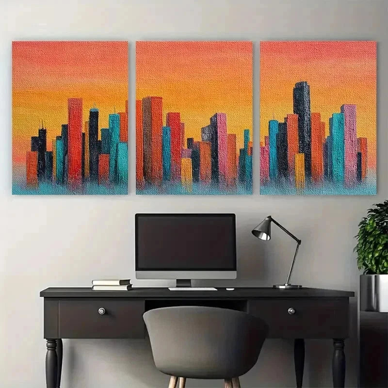 3pcs Miniature Urban City landscape Perfect Wall Art Set Canvas Framed 50x70cm - High Quality Print 100% Australian Made Wall Canvas Ready to Hang