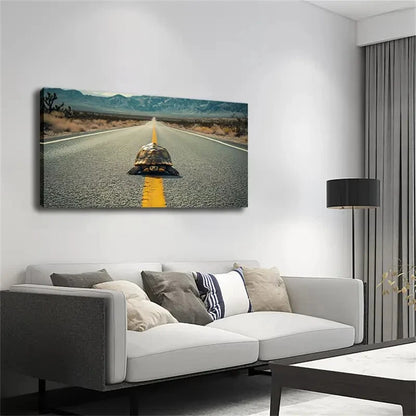 Turtle on Road with Yellow Line Wall Art Canvas Office Home Room Framed 120x60cm - Bella Home Decor