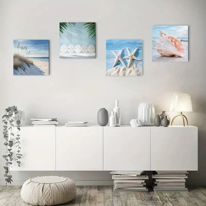 4pcs Starfish Ocean Collection Beach picture  Wall Art Canvas Framed