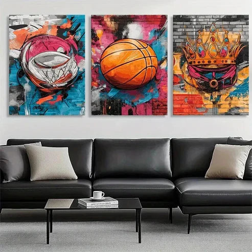 3pcs Vibrant Basketball Colorful Perfect Wall Art Set Canvas Unframed - High Quality Print 100% Australian Made Wall Canvas