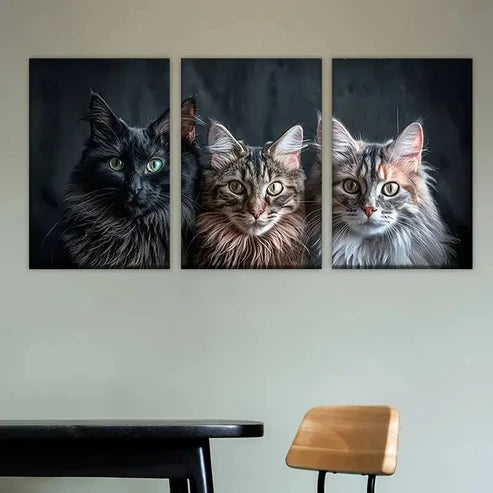 3pcs Three Cats Sitting Next to Each Other Cats Wall Art Set Canvas Unframed - High Quality Print 100% Australian Made Wall Canvas - Bella Home Decor
