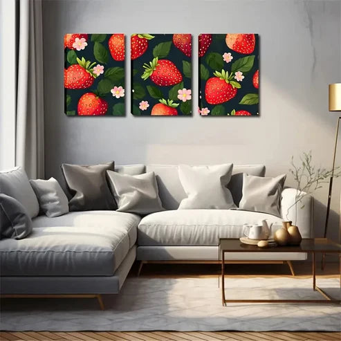 3pcs Beautiful Strawberry Light Style Wall Art Canvas Unframed - High Quality Print 100% Australian Made Wall Canvas - Bella Home Decor