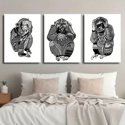 3pcs Three Little Wise Monkeys Wall Art Set Canvas Unframed - High Quality Print 100% Australian Made Wall Canvas