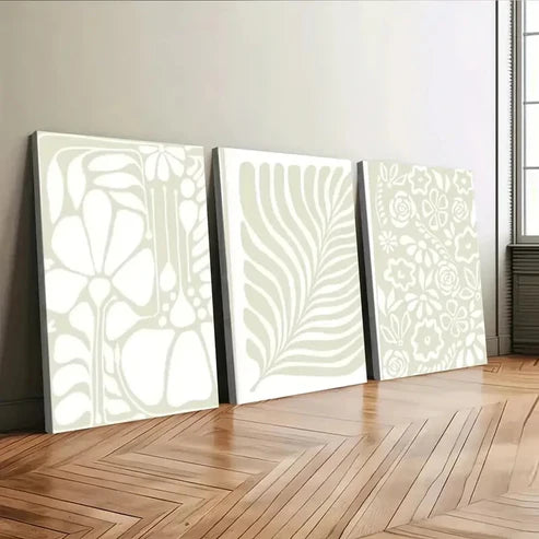 3pcs Abstract Botanical Art Florals & Leaves Green Wall Art Set Canvas Unframed - High Quality Print 100% Australian Made Wall Canvas - Bella Home Decor