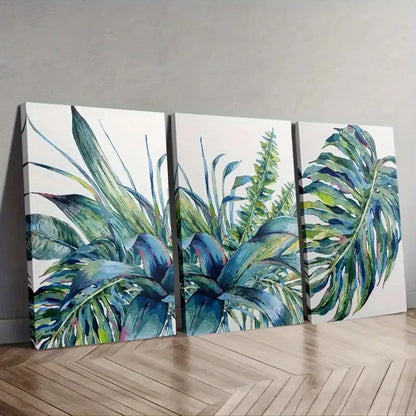 3pcs Modern Tropical Green Leaf Wall Art Set Canvas Framed 40x60cm - High Quality Print 100% Australian Made Wall Canvas Ready to Hang
