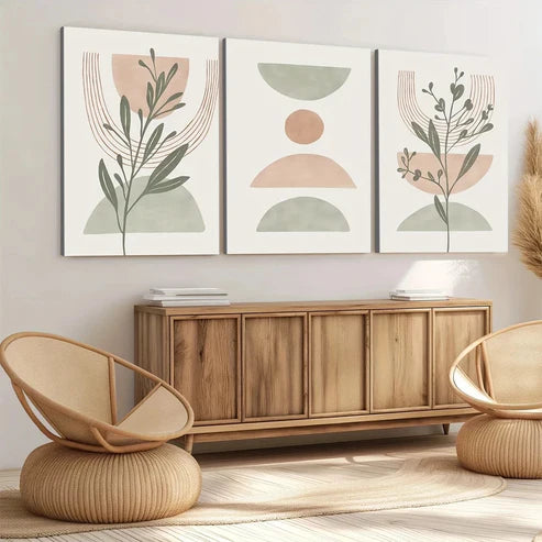3pcs Sage Green Modern Abstract Blush Pink Green Canvas Unframed - High Quality Print 100% Australian Made Wall Canvas
