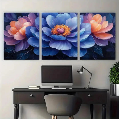 3pcs Blue Violet Peony Floral Abstract Perfect Wall Art Set Canvas Framed 60x90cm - High Quality Print 100% Australian Made Wall Canvas Ready to Hang - Bella Home Decor
