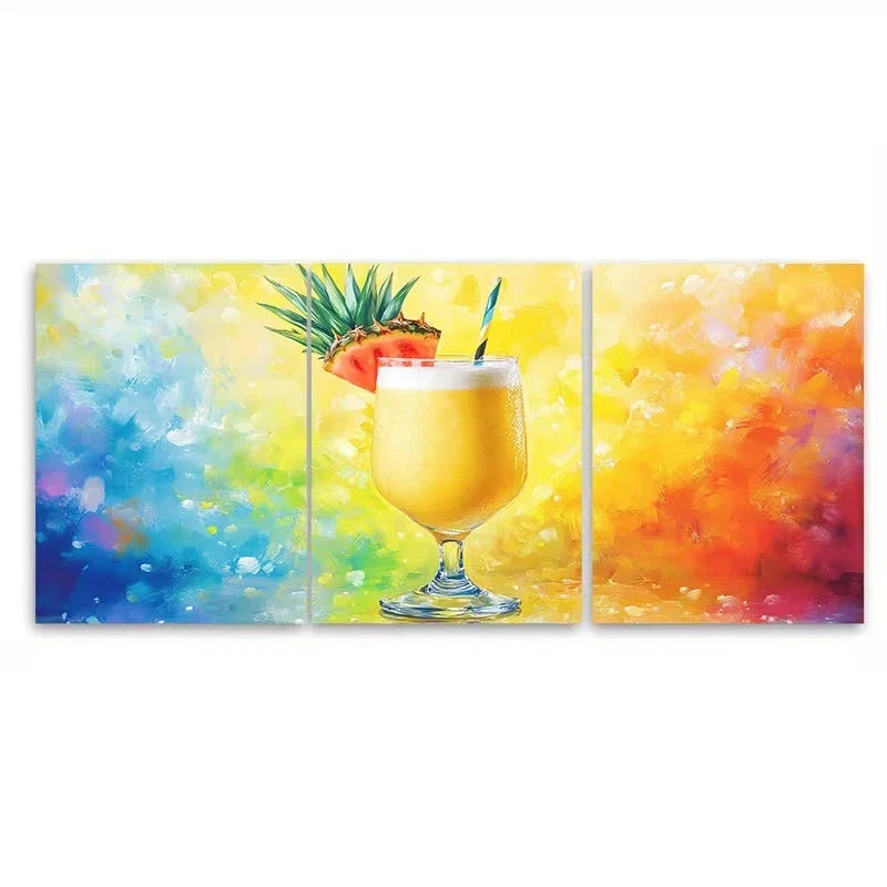 3pcs Vibrant Pina Colada Cocktail Wall Art Set Canvas Framed 40x60cm – High Quality Print 100% Australian Made Wall Canvas Ready to Hang