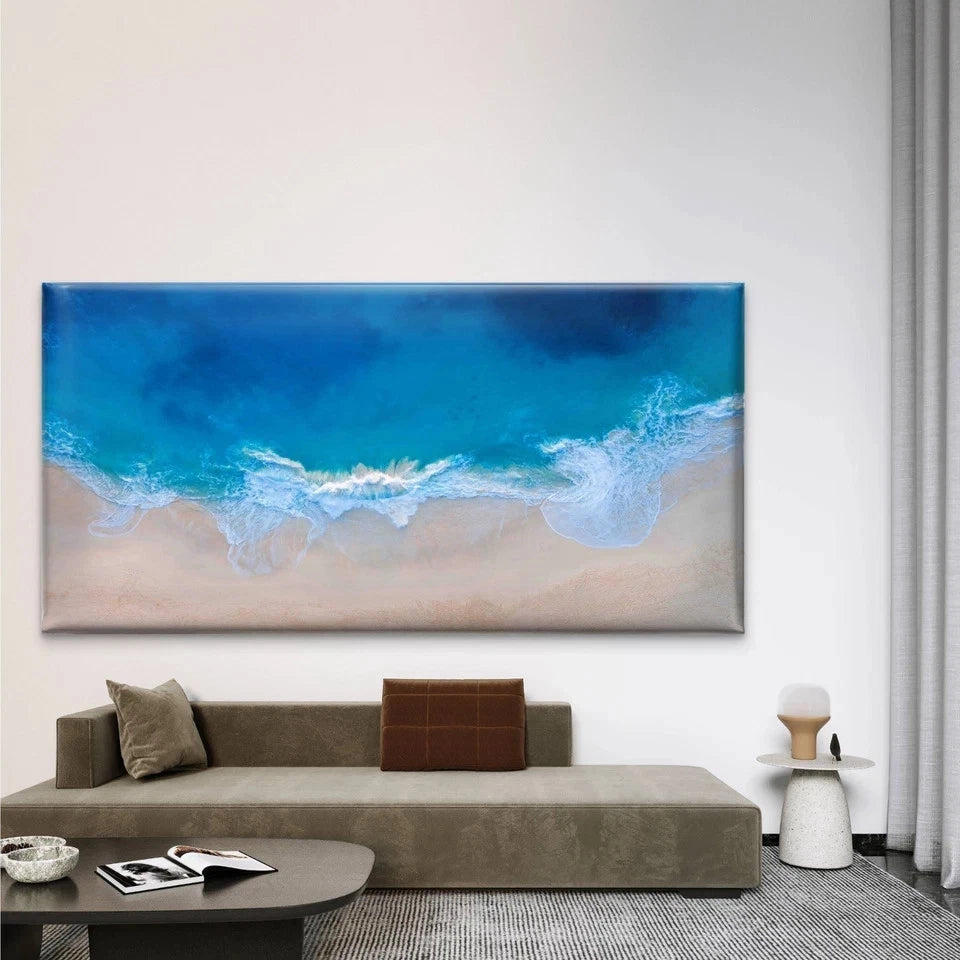 Aerial View Ocean Waves Wall Art Canvas Office Home Room Framed 120x60cm