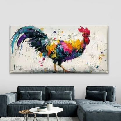 Vibrant Abstract Rooster Wall Art Canvas Office Home Room Framed 120x60cm
