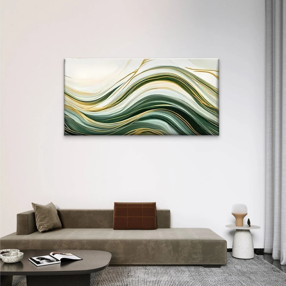 Green & Yellow Swirls Gradient Wall Art Canvas Office Home Room Framed 120x60cm