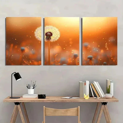 3pcs Dandelion & Sunset Scene with Golden Glow Wall Art Canvas Unframed - High Quality Print 100% Australian Made Wall Canvas - Bella Home Decor