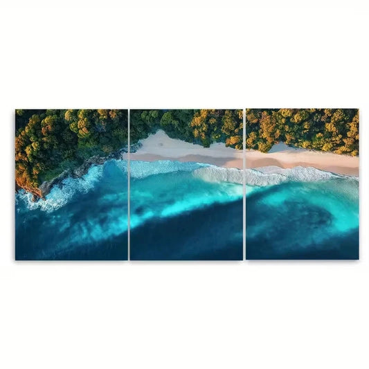3pcs Abstract Seascape With Vibrant Blues Wall Art Set Canvas Framed 60x90cm - High Quality Print 100% Australian Made Wall Canvas Ready to Hang