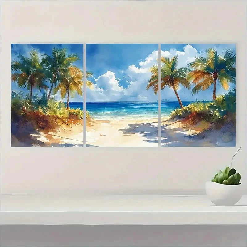 3pcs Tropical Palm Tree Watercolor Art FG  Wall Art Set Canvas Framed 40x60cm - High Quality Print 100% Australian Made Wall Canvas Ready to Hang