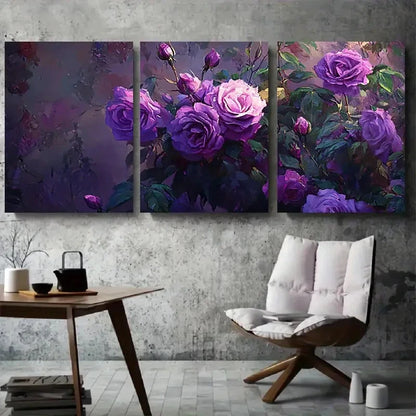 3pcs Purple Vibrant Botanical Floral Painting Wall Art Set Canvas Framed 40x60cm - High Quality Print 100% Australian Made Wall Canvas Ready to Hang