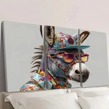 3pcs Cool Stylish Donkey with Baseball Cap Wall Art Set Canvas Framed 50x70cm - High Quality Print 100% Australian Made Wall Canvas Ready to Hang - Bella Home Decor
