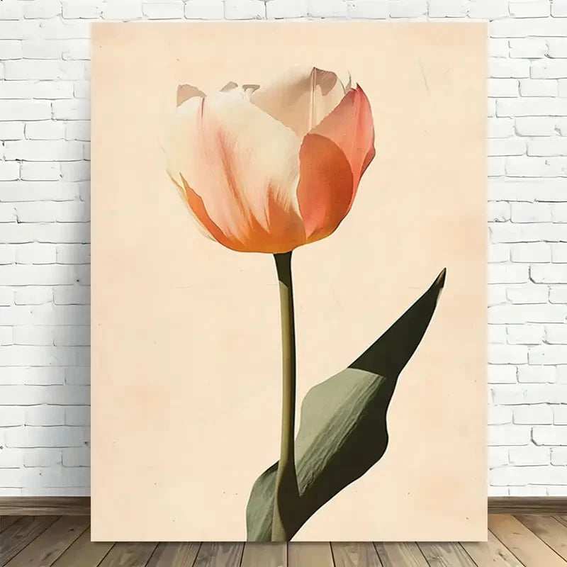 Beautiful Minimalist Tulip Vintage & Modern Painting 40x60cm Metal Print Ready to Hang - Bella Home Decor