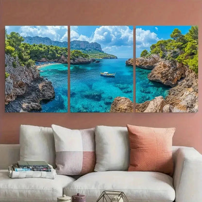 3pcs Mallorca Coastal Scenery Mountain Prefect Wall Art Set Canvas Framed 60x90cm - High Quality Print 100% Australian Made Wall Canvas Ready to Hang