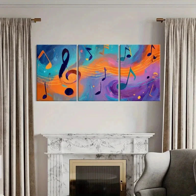 3pcs Abstract Music Notes Art, Colorful Swirls  Wall Art Set Canvas Framed 50x70cm - High Quality Print 100% Australian Made Wall Canvas Ready to Hang - Bella Home Decor