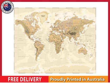 Vintage Physical World Map with details 91x61cm poster AU