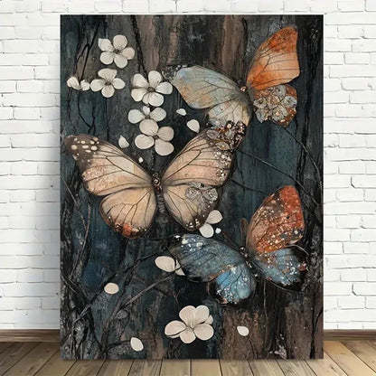Beautiful Butterfly Garden Modern Vintage Painting 40x60cm Metal Print Ready to Hang - Bella Home Decor