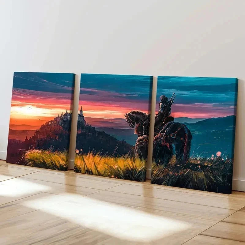 3pcs The Witcher Game Character Painting Wall Art Set Canvas Framed 40x60cm - High Quality Print 100% Australian Made Wall Canvas Ready to Hang - Bella Home Decor