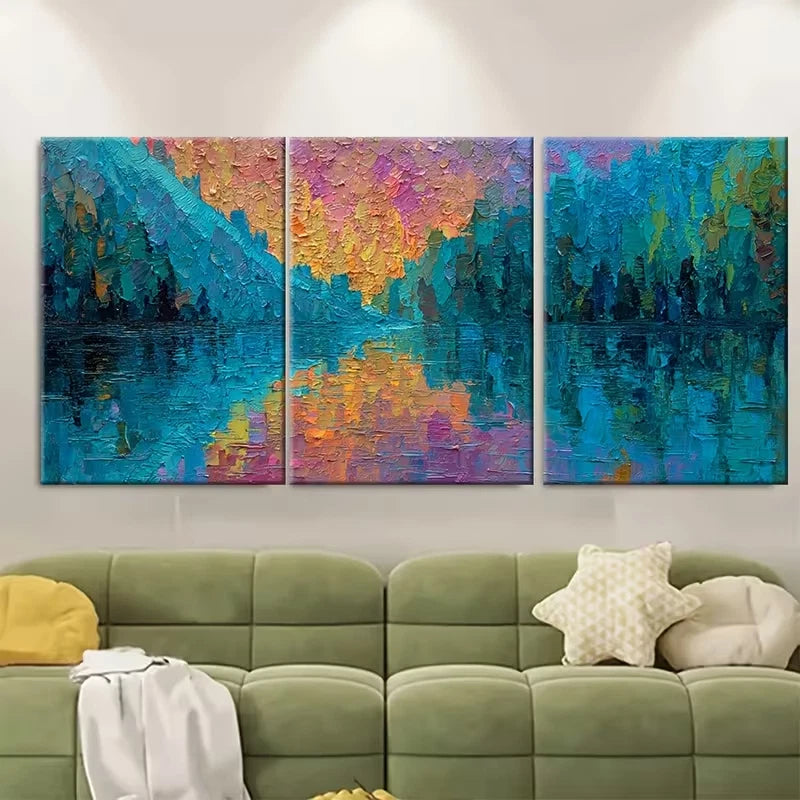 3pcs Impressionist cRiver Reflection Metal Print Ready to Hang Art