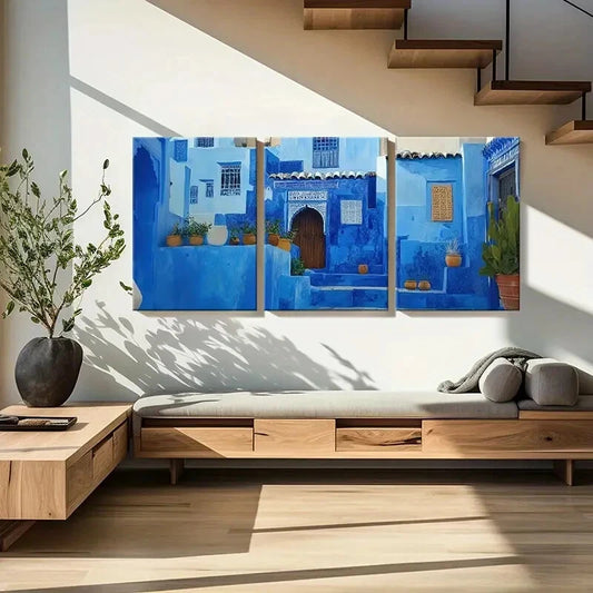 3pcs Blue Architecture Moroccan Style Poster Metal Print Ready to Hang Art
