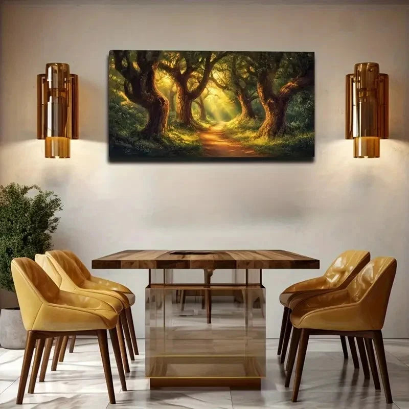Lush Forest Pathway Scene Wall Art Canvas Office Home Room Framed 120x60cm