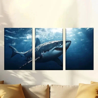 3pcs a shark swimming in the ocean Wall Art Set Canvas Framed 60x90cm - High Quality Print 100% Australian Made Wall Canvas Ready to Hang - Bella Home Decor