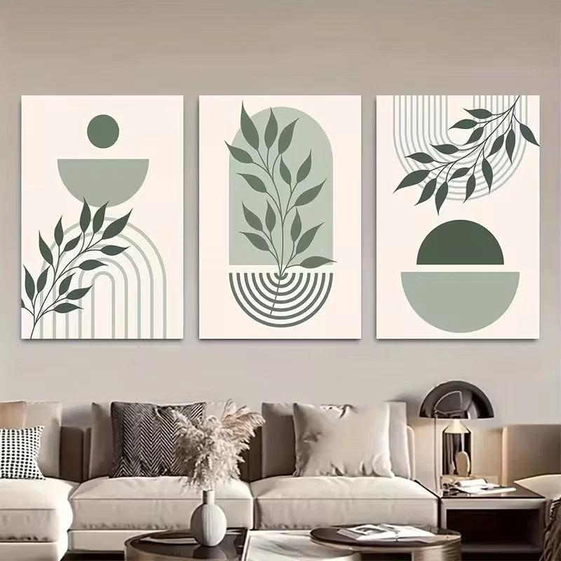 3pcs Boho Floral Art Green and Beige Minimalist  Wall Art Set Canvas Framed 60x90cm - High Quality Print 100% Australian Made Wall Canvas Ready to Hang - Bella Home Decor